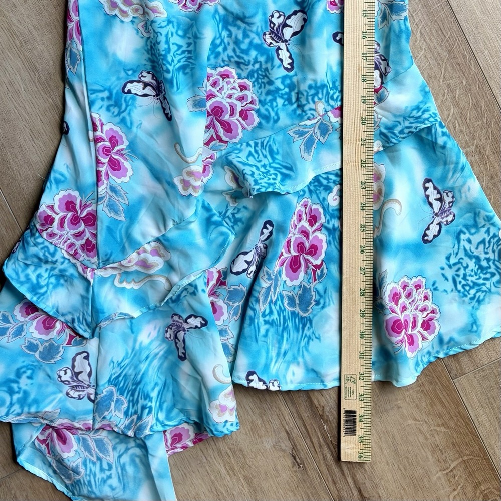 Mlle Gabrielle Y2K Tropical Ruffle Midi Slip Dress Blue Floral Butterfly Size 8 - Picture 6 of 8